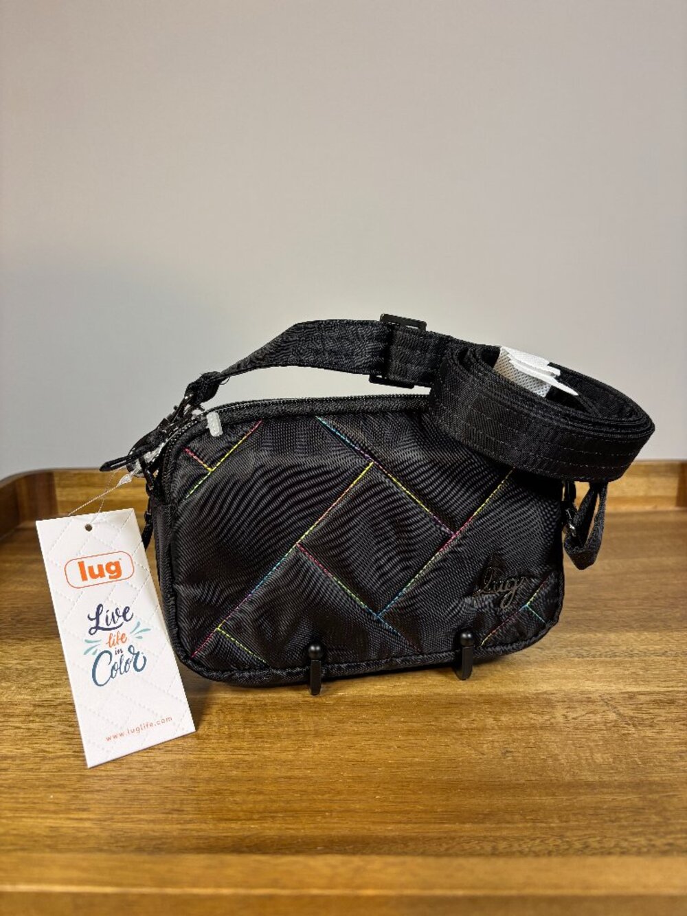 Lug Coupe SE Black Rainbow Quilted Nylon Small Crossbody New